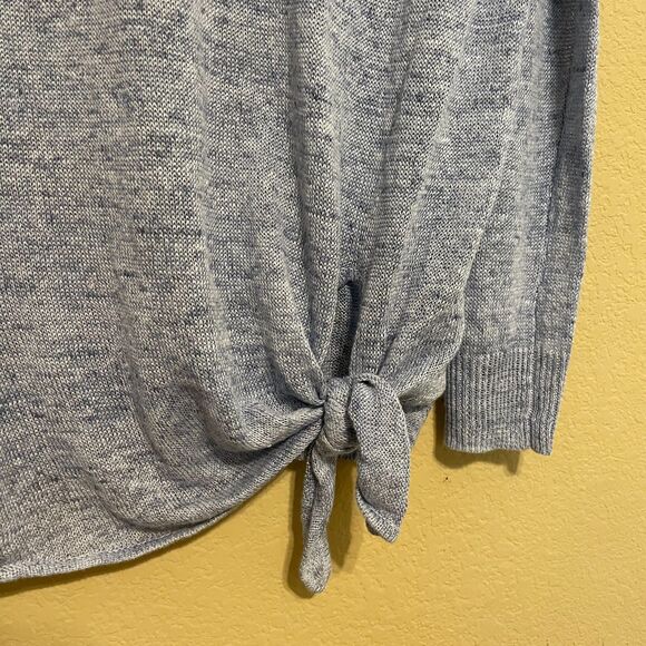White + Warren Slub Linen Tie Front Sweater Womens Medium Blue Coastal Beach - Picture 5 of 7